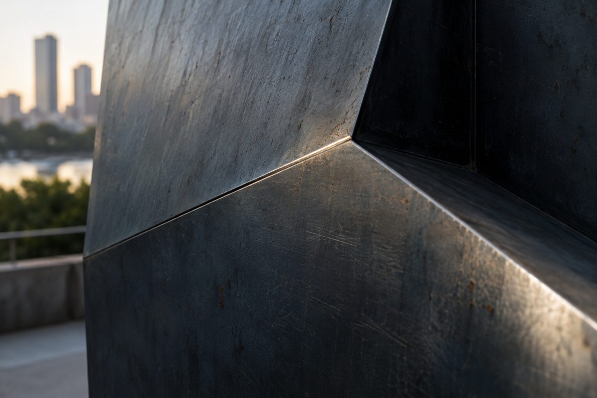 Dark folded steel surface with subtle scratches