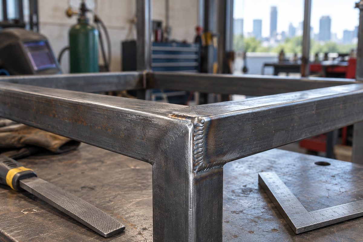 Clean welded joint on a small steel frame